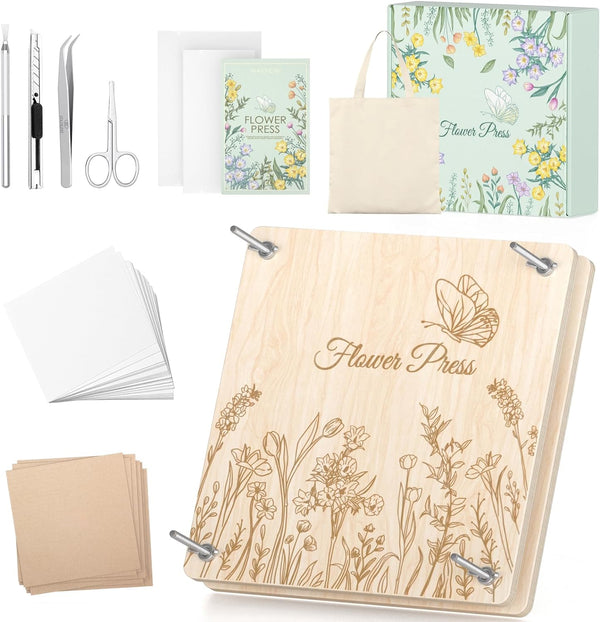 Wakhow Flower Press Kit 11" x 11" Large Wooden Flower Presser for