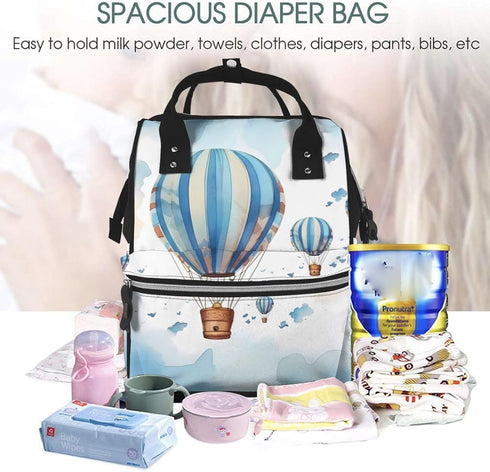 HCBPWVQA Backpack Daypacks Backpack Mommy Blue Hot Air Balloon Diaper Bag with Changing Pad and Pacifier Holder