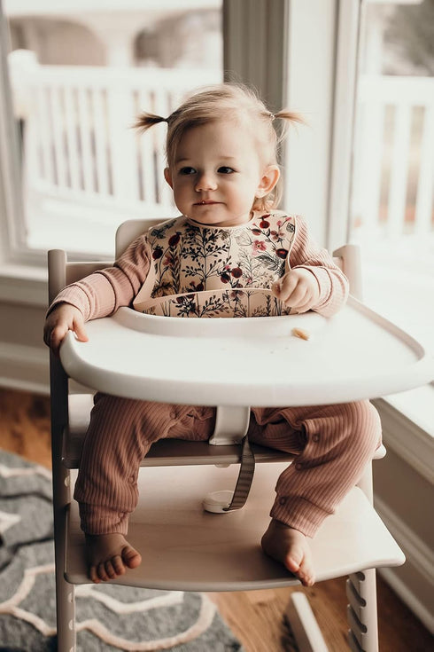 Three Little Tots Modern Silicone Baby Bib - Adjustable Fit Waterproof Catch Bibs for Mealtime