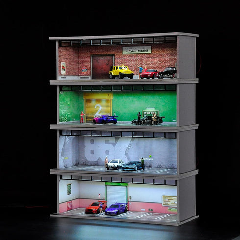 Hot Diecast Wheels Display Case - 1/64 Scale Model Car Display with LED Light and Acrylic Cover, 6 Parking Spaces