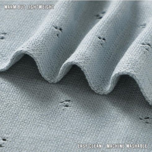 100% Luxury Organic Cotton Pointelle Knit Baby Quilt Blanket for Boys Refined Lightweight Heirloom Nursery Essential