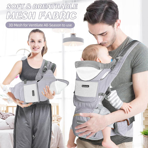 6-in-1 Baby Carrier with Hip Seat, Ergonomic M Position Baby Carrier Newborns to Toddlers, Adjustable Baby Holder