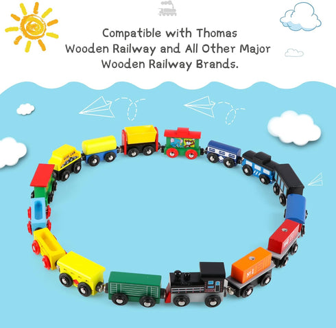Set 16 Set Set Wondertoys Wooden Train PCS Train Toys Magnetic Includes Storage Bag - Wooden Track Accessories - Wooden