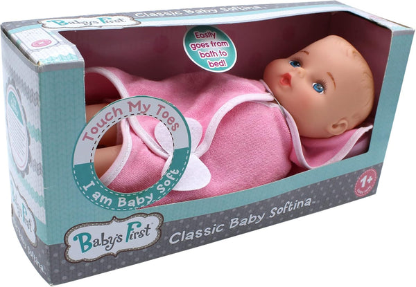 Softina Pink Toy Doll for Baby's First Bathtime, Lifelike Features, Machine Washable, Ages 1+