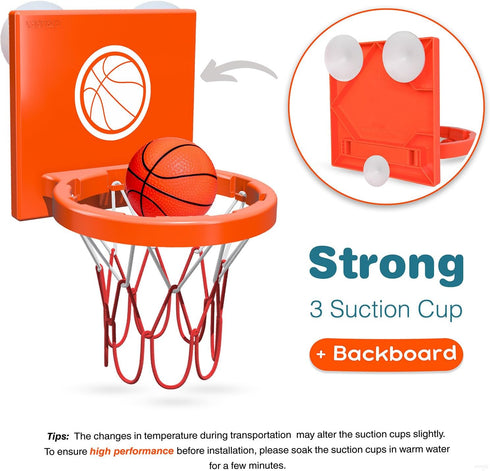 Bath Toys - Bathtub Basketball Hoop for Kids, Mini Basketball Hoop with 3 Suction Cups and 4 Soft Balls