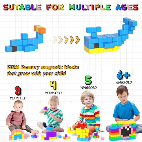 54 PCS Magnetic Blocks, Building Blocks for Toddlers 3+, Montessori STEM Educational Toys
