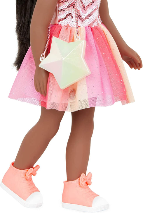Glitter Girls 14-Inch Doll Clothes, Sequined Party Dress with Pink High-Tops & Star Purse
