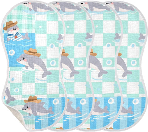 tplaotee 22x11in Cartoon Dolphin Green Blue Cute Cotton burping Cloths for Babies Good Absorbent? Baby wash Cloth