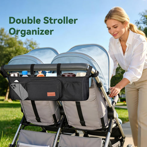 2 GT2 Guiseapue Double Stroller Organizer with Insulated Cup Holders: Parent Console Double Jogging Stroller