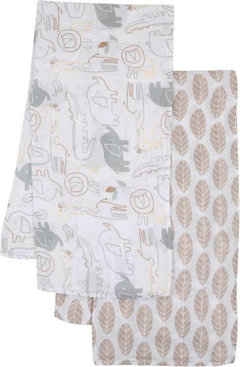 Lambs & Ivy Jungle Story 100% Cotton Muslin Safari Swaddle Blankets -