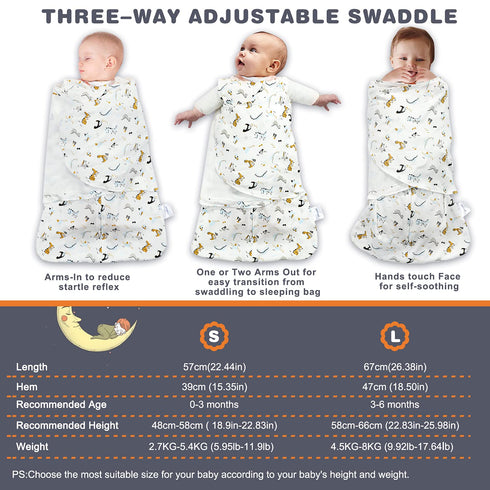 100% 3-Way 1.0 3-6 Swaddle-Blanket Baby Girl & Boy Swaddles Newborn Infant Transition Cotton Wrap Blankets, Adjustable