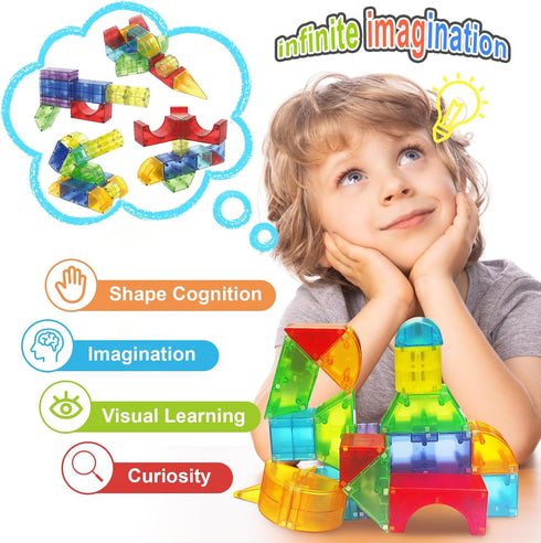 Blocks,66 3+ 3-8 Huaker Magnetic Piece Translucent Building Blocks for Boys Girls Birthday Gifts,Multi Shape Magnetic
