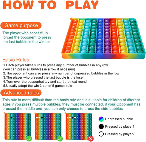 7.8in Big Size P0pp Math Toys, Rainbow Square Fidget Toy for Stress Relief and Math Manipulatives