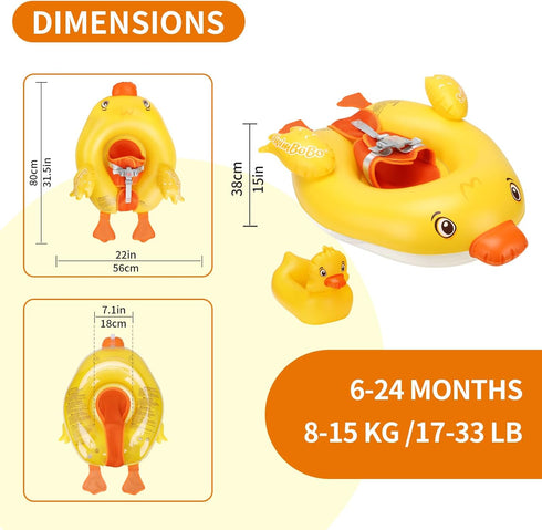Swimbobo Inflatable Baby Float with Toy, No-Sleeve Design, Soft Abdominal Support, Cute Animal Swim Ring for Infants