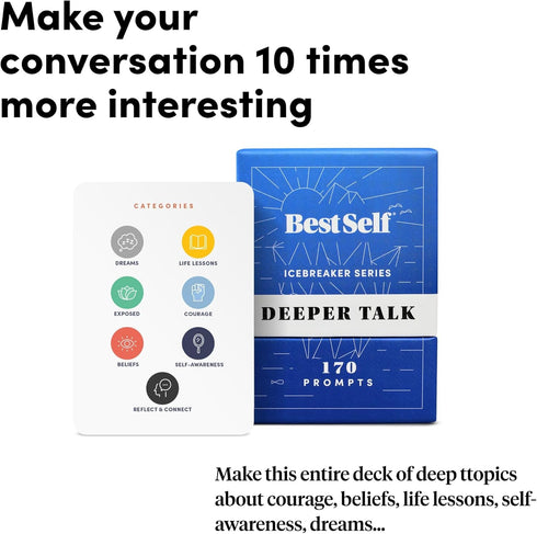 Pack 170 BestSelf Icebreaker Deeper Talk Deck - Conversation Starter Card to Deepen Friendships with Prompts to Create