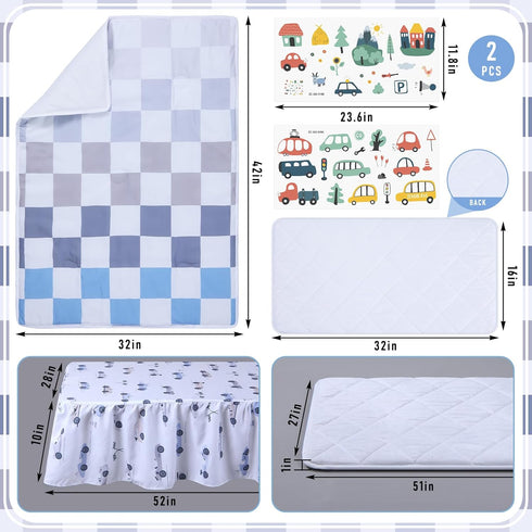 5 Set SmoothNovelty Pcs Cars Theme Baby Crib Bedding Include Checkered Crib Sheets Bed Skirt Comforter Pad Cover Wall