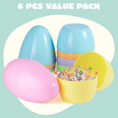 10" 6PCS JOYIN Jumbo Easter Eggs, Pastel Plastic Giant Eggs Empty Fillable for Easter Filling Treats Party Favor Hunt