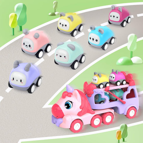 seveclotree 7 1 1-3,Unicorn 2-4,Toys 1 2 3 in Carrier Truck Cars for Toddlers Car with Lights & Music,Toddler Girl Toys