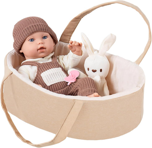 UZIDBTO 12" Baby Dolls with Carrier Bassinet,Newborn Alive Doll with Accessories and