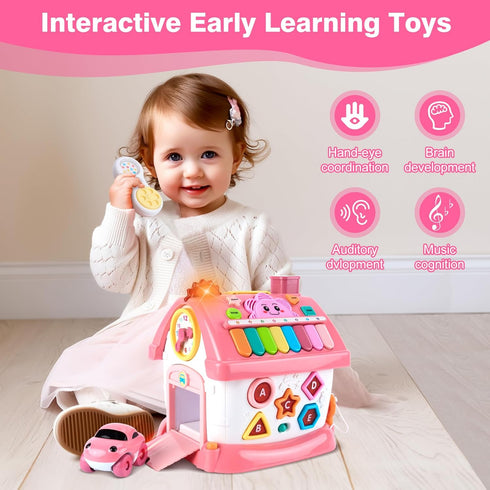 DELUTIQUE 1 1 8 1 6-12 18 Toddler Girl Toys for Year Old, Montessori Toys for Year Old Girl Birthday Gift, In Pink Baby