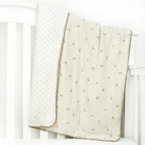 HomeyHues 40 40 Baby Blanket Double Layer Cotton x Soft Receiving Blanket with Pattern Machine Washable Moon Star
