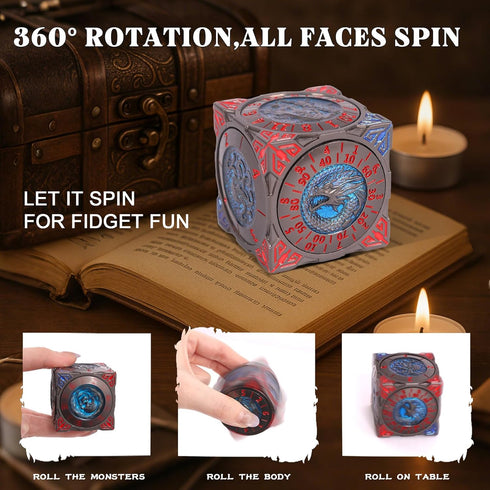 7-in-1 Set 3D Set DND Spinner Dice - Metal Dice with Relief Dragon Design | Unique Spinner Design for Dungeons
