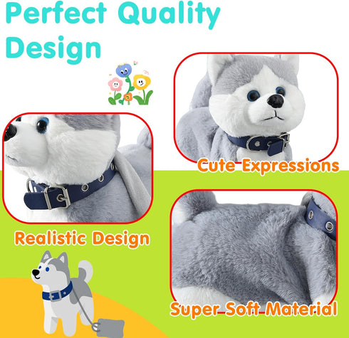 HCdoujoy Husky Walking Dog Barking Toy, Musical Singing Dancing Volume Control Interactive Puppy Walk Along with Leash