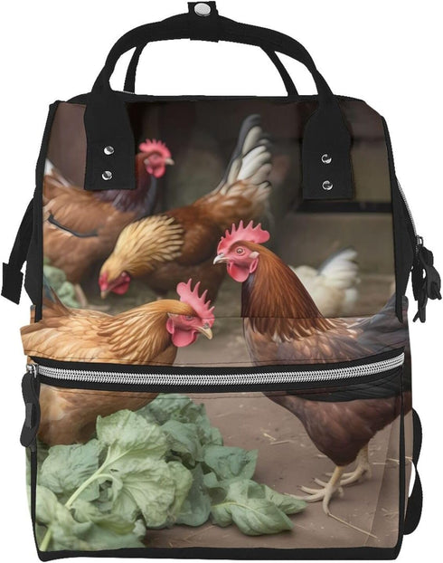 HCBPWVQA Farm Chickens Diaper Bag with Changing Pad and Pacifier Holder, Multifunction Laptop