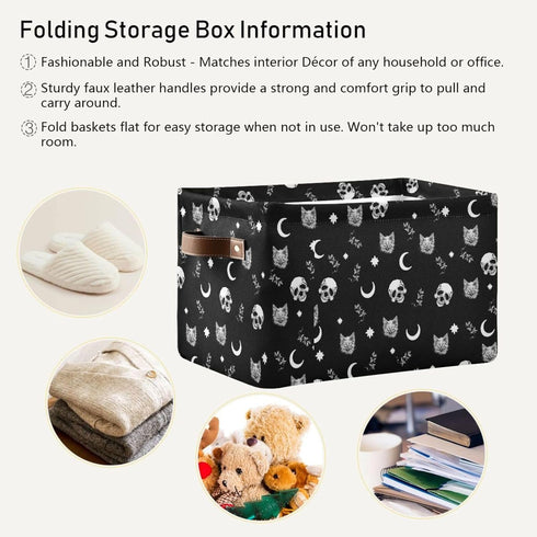 Storage Basket Bin with Skull Cat Moon Gothic Pattern, Collapsible Organizer Basket for Nursery Bedroom