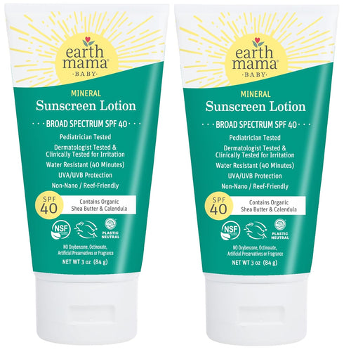 Earth Mama Baby Mineral Sunscreen Lotion SPF 40 | Non-Nano Zinc, Natural Water Resistant