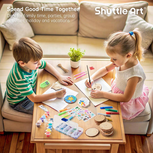 5-12, Kids Wood Painting Craft Kit, Glow-in-the-Dark Paint and Diamond Painting on Wood Slices with Stickers & Wiggle