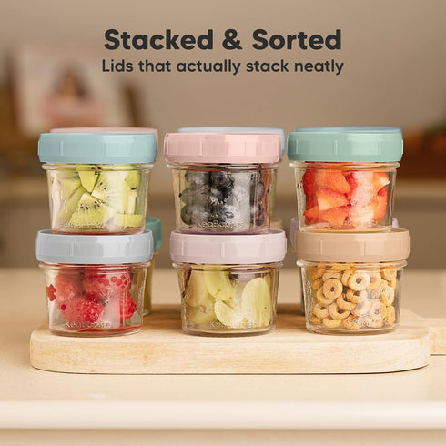 KeaBabies 12pk 4oz Glass Baby Food Containers, Leak-Proof, Microwavable Baby Food Storage Jars (Musk Dusk)
