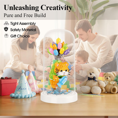 Balloon Cat Building Set with Dust Cover - Mini Micro Animals Building Blocks, 479 PCS STEM Toys