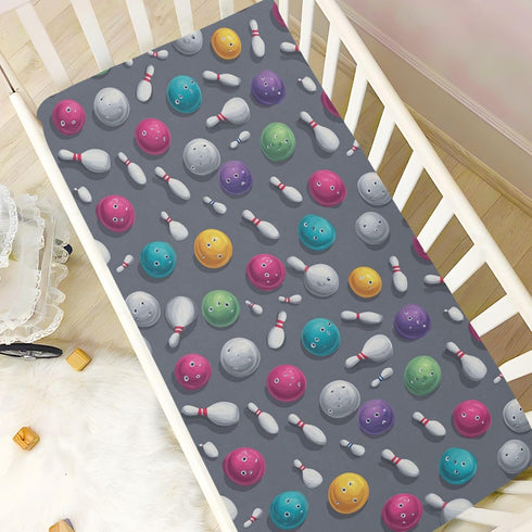 Pigsaly 27x39 Inch Crib Sheets Cute White Pins Colorful Bowling Balls Baby Sheet for Standard Crib Mattress Boys Girls