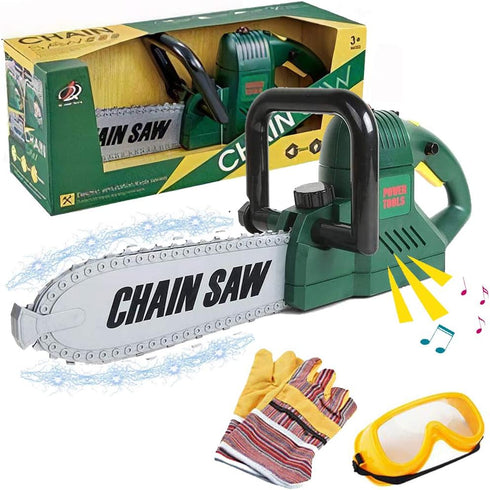 Kids Electric Chainsaw Toy Tool Pretend Play Set with Safety Goggles, Work
