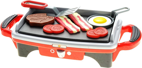 Playset 4-8, Set PowerTRC Breakfast Kids Toy Grill for Ages Cooking Toys Play Grill for Kids, Pretend BBQ Grill