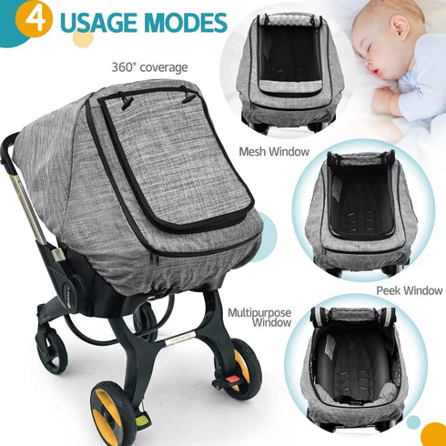 BigHippo Cozy(Gray Waterproof Baby Car Seat CoverCold Weather Carseat Cover for Babies,Infant Car Seat Cover Canopy