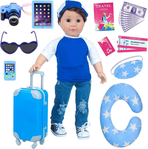 Ecore Fun 24 Pcs 18 Inch Boy Doll Clothes and Accessories Suitcase