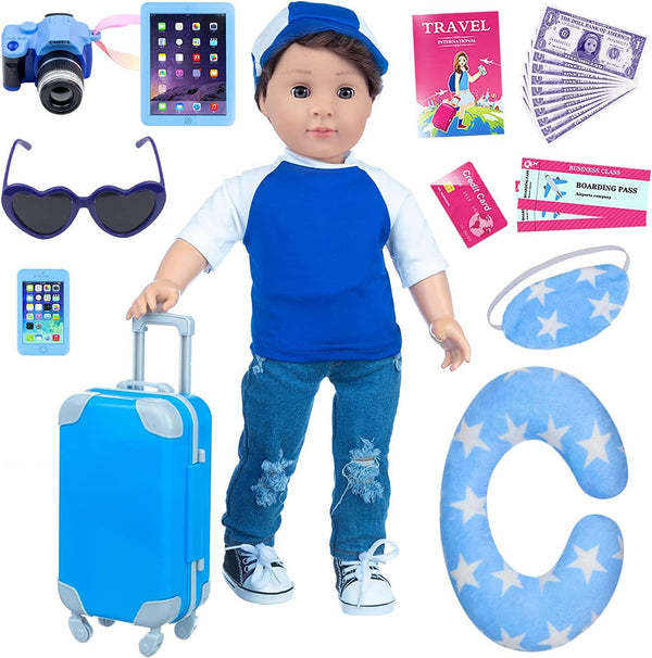 Ecore Fun 24 Pcs 18 Inch Boy Doll Clothes and Accessories Suitcase