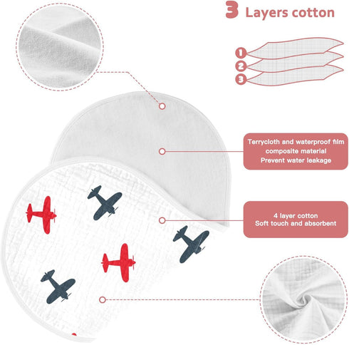 Mazeann 2 Pack Airplanes Planes Burp Cloths Baby Boys Girls Absorbent Soft Cotton Burping Cloths Rags