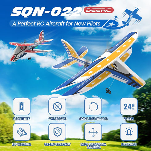 2.4GHZ 3 6-axis 2CH DEERC RC Plane, Remote Control Airplane W/ Batteries & Gyro Stabilizer, RTF RC Glider Toy