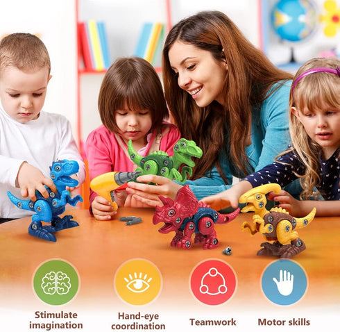 3, 4, 5, 6, 7 Dinosaur Toys for Year Old Boys, Take Apart Toys with Electric Drill for Kids, STEM Educational
