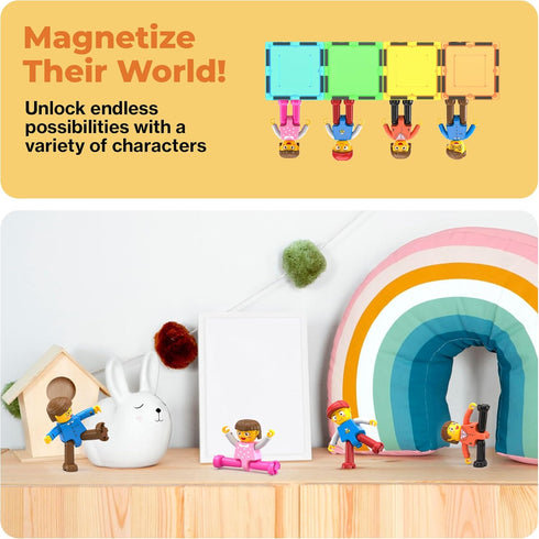 PicassoTiles Magnetic 4 Family Action Figures Toddler Toy Expansion Pack for STEM Learning