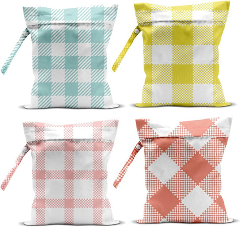 HDHBP 4 Pcs Checkerboard Wet Bag for Baby Swimsuit Dirty Clothes Diaper Yoga