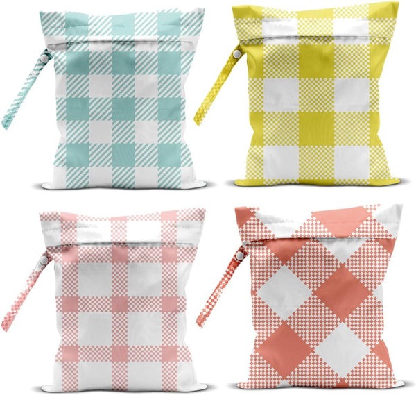 HDHBP 4 Pcs Checkerboard Wet Bag for Baby Swimsuit Dirty Clothes Diaper Yoga