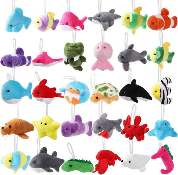 30 Pack Mini Ocean Animal Plush Toys, Cute Sea Creatures, Keychain Decoration for Kids