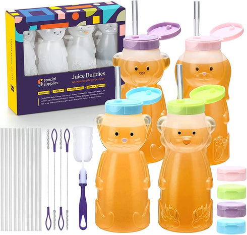 Special Supplies Honey Bear Straw Cup for Babies, 4-Pack, Fun Animal-Shaped Training Drink for Weaning