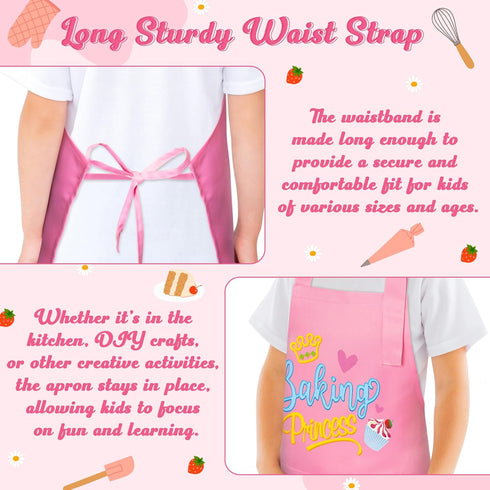 Set 2Pcs R HORSE Kid Apron and Chef Hat - Pink Baking Princess Adjustable Children Kitchen Toddler Apron for Girls