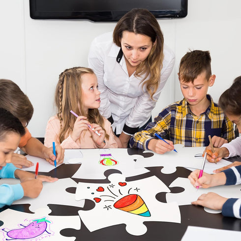24 Pcs DIY Giant Blank Puzzle Pieces 12 Inches, Large Paper Puzzle Craft Kit for Classroom Bulletin Board Decor