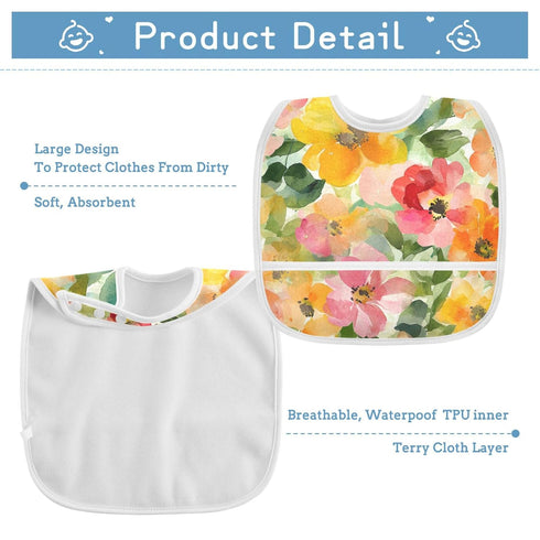 JUNZAN 5 Pack Baby Girl Newborns Baby Drooling Bibs with Snap Cotton Burp Cloths and Bibs Bibs for Teething Spring